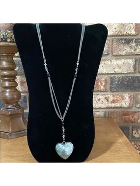 Y2K Triple strand AB beaded necklace with 3D Heart Pendant